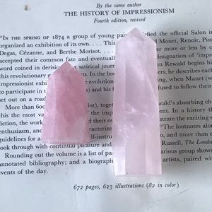 Two small rose quartz wand points